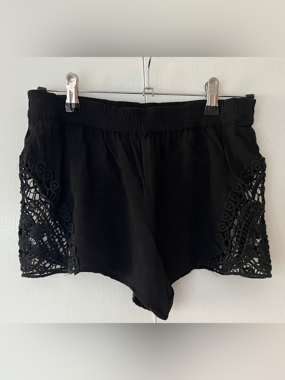 Forever 21 Black High-Waist Crochet Side Trim Shorts
